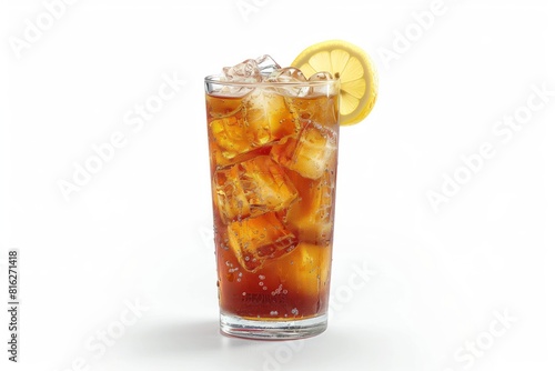 Long Island Iced tea cocktail decorated with a slice of lemon