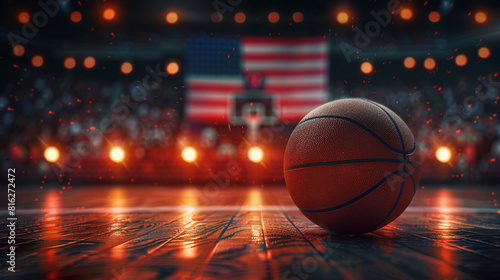 Basketball court with spotlight and american flag background © Creative Habits