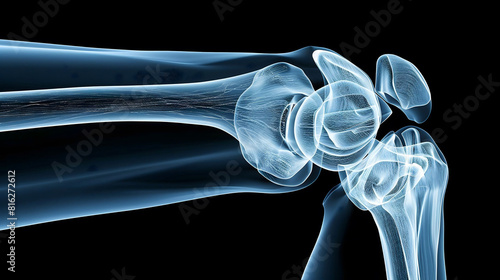 Xray view of a knee joint, showing ligaments and bone alignment, medical analysis