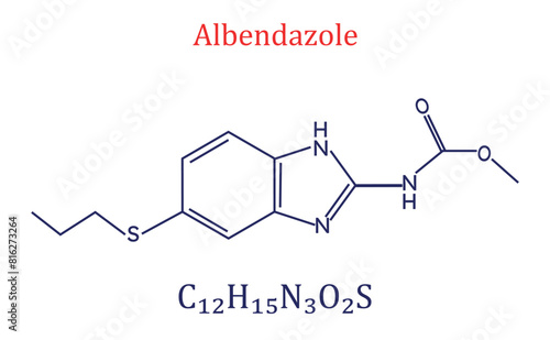Albendazole molecule infographic.  Worm infestations treatment. Vector illustration. photo