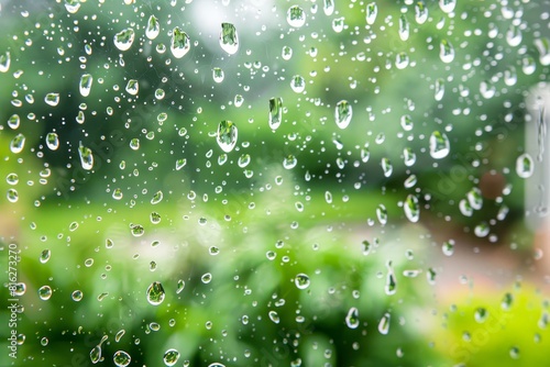 Wallpaper Mural Raindrops Sliding Down a Window Pane with Lush Green Background Torontodigital.ca