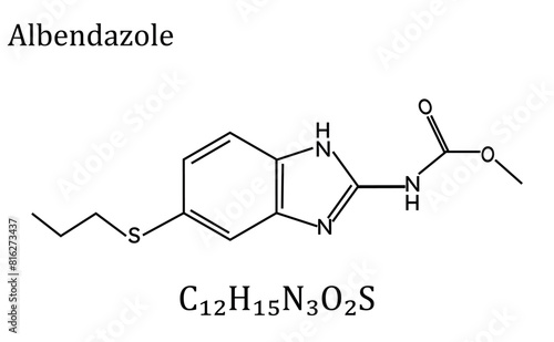 Albendazole molecule infographic.  Worm infestations treatment. Vector illustration. photo