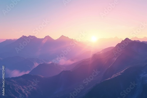 Sunlit Mountain Landscape with Rolling Hills and Misty Valleys
