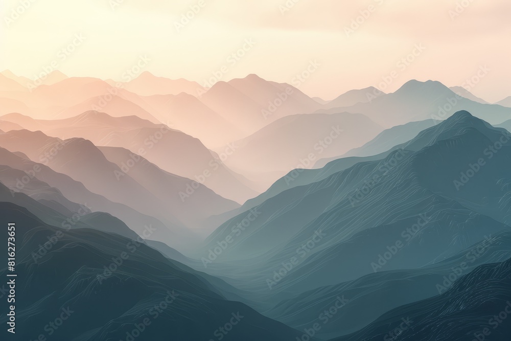 Obraz premium Serene Mountain Landscape at Sunrise with Misty Valleys