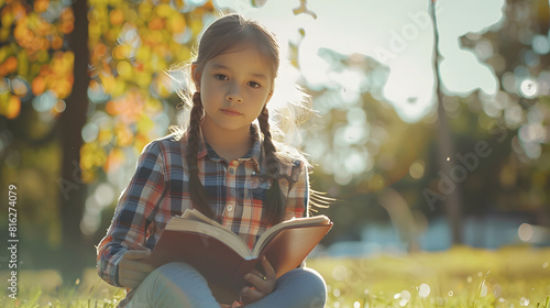 childhood education of positive teen girl outdoor photo showing childhood education : Generative AI