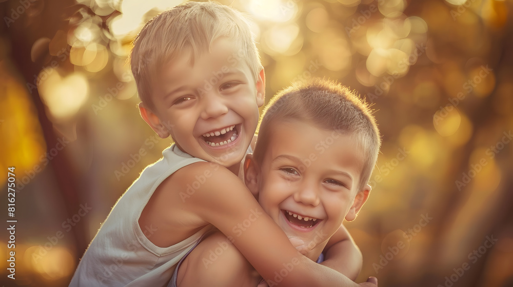 Two happy boys happy brothers who are smiling happily together Brothers play outdoors in summer best friends Little brother with brother on his back Two brothers in the woods Fraternal : Generative AI Two happy boys happy brothers who are smiling happily together Brothers play outdoors in summer best friends Little brother with brother on his back Two brothers in the woods Fraternal : Generative AI
