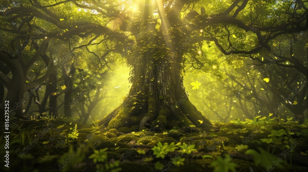 Ancient Big tree in fantasy tranquil forest Ancient Big tree in fantasy tranquil forest