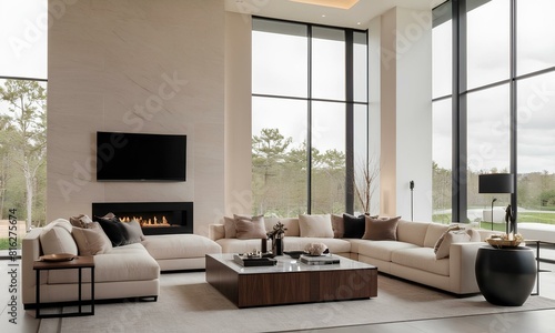 Chic Minimalism Modern Plush Furnishings and Neutral Tones in a Stylish Living Space © Rameezkrx