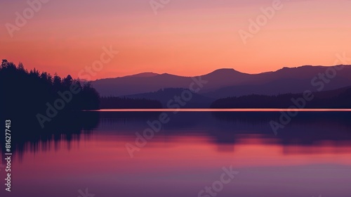 A beautiful sunset over a lake with mountains in the background
