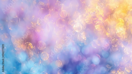 Abstract blur bokeh banner background. Rainbow colors  pastel purple  blue  gold yellow  white silver  pale pink bokeh background