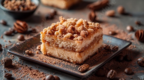 Coffee cake with streusel topping  fresh foods in minimal style