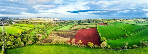Panorama of Fields and Farms over Torquay from a drone, Devon, England, United Kingdom, Europe photo