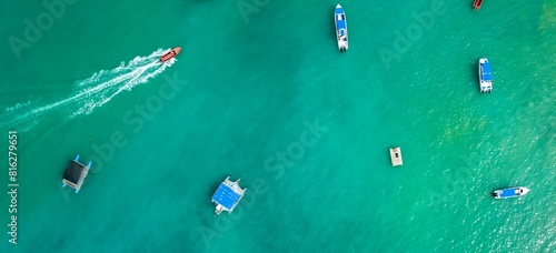 Aerial view, top-down, boats in the sea, Puntarenas, Costa Rica, Central America photo
