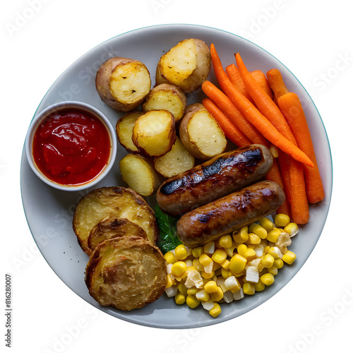 grilled sausages with vegetables