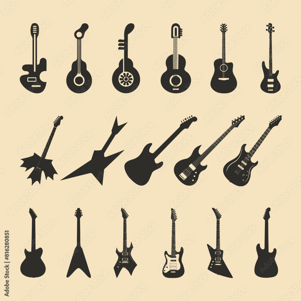 Set of Guitar Silhouettes Collection Vector Illustration. Set of Guitar Silhouettes Collection Vector Illustration.
