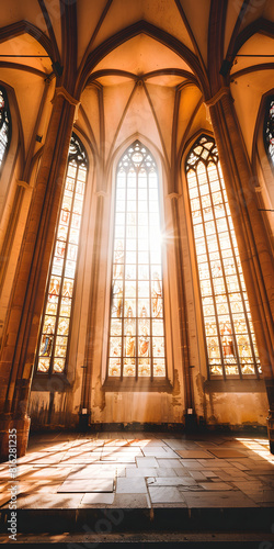Antiga catedral com vitrais coloridos photo