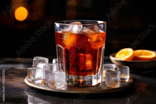 Americano in a glass cup with square ice cubes piled high AI generated
