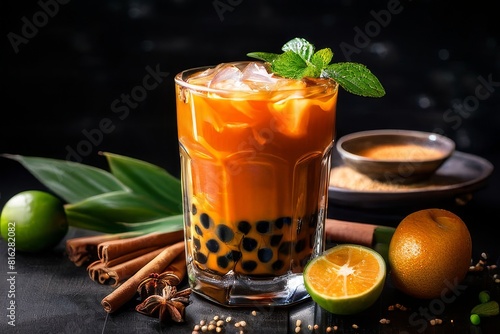 fresh brewed original thai tea AI generated photo