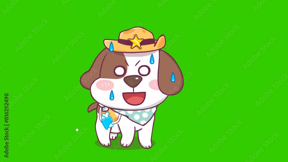 Animated Beagle in Sheriff Cowboy Hat Looking Anxious and Pacing Green Screen Animated Beagle in Sheriff Cowboy Hat Looking Anxious and Pacing Green Screen