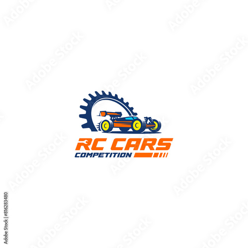 The illustrated logo captures the essence of RC cars competition, incorporating elements symbolizing speed, precision, and mechanical expertise, reflecting the hobby and repair aspects.