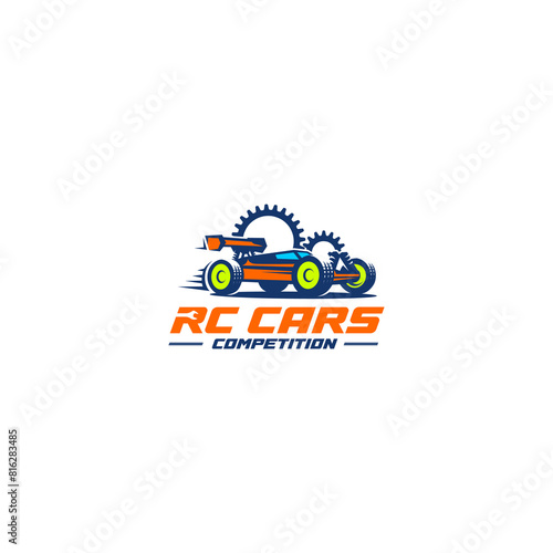 The illustrated logo captures the essence of RC cars competition, incorporating elements symbolizing speed, precision, and mechanical expertise, reflecting the hobby and repair aspects.