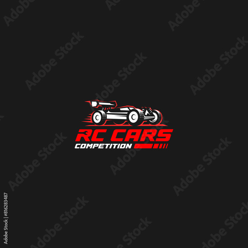 The illustrated logo captures the essence of RC cars competition, incorporating elements symbolizing speed, precision, and mechanical expertise, reflecting the hobby and repair aspects.