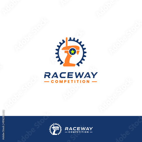 The illustrated logo captures the essence of RC cars competition, incorporating elements symbolizing speed, precision, and mechanical expertise, reflecting the hobby and repair aspects.