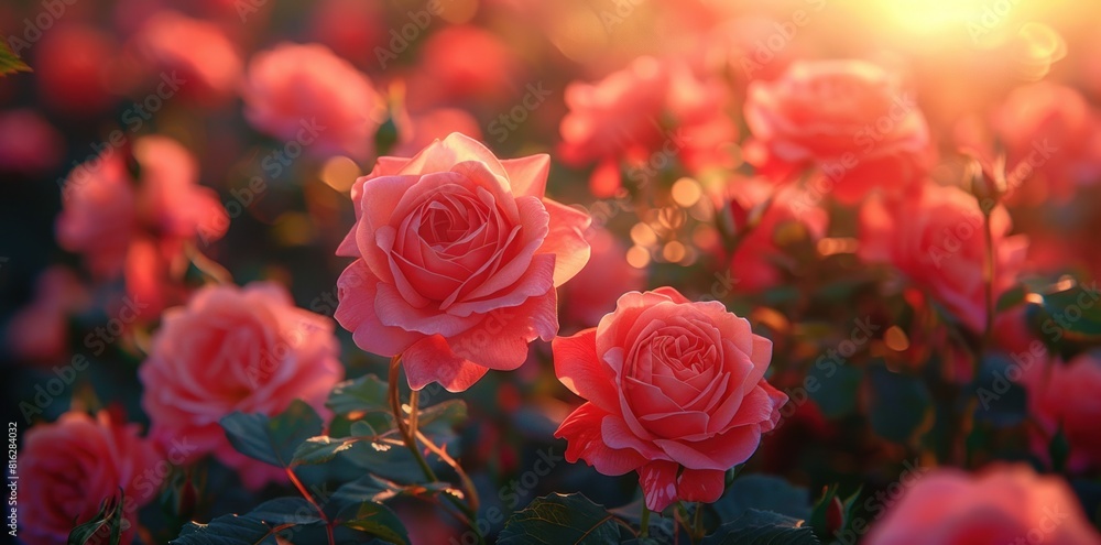 Beautiful pink roses blooming