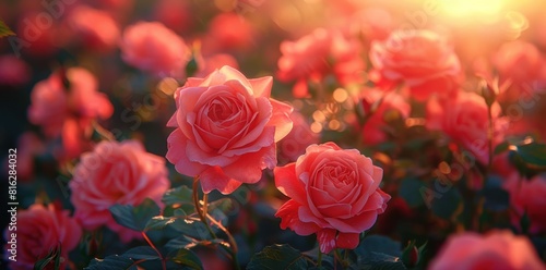 Beautiful pink roses blooming
