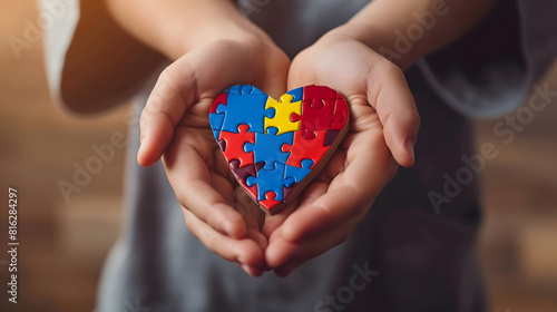 Wallpaper Mural Kid boy hands holding puzzle heart child mental health concept world autism awareness day teen autism spectrum disorder awareness concept : Generative AI Torontodigital.ca