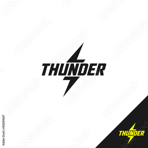 Dynamic vector graphic: 'Thunder' boldly written amid lightning bolts, conveying electrifying energy.