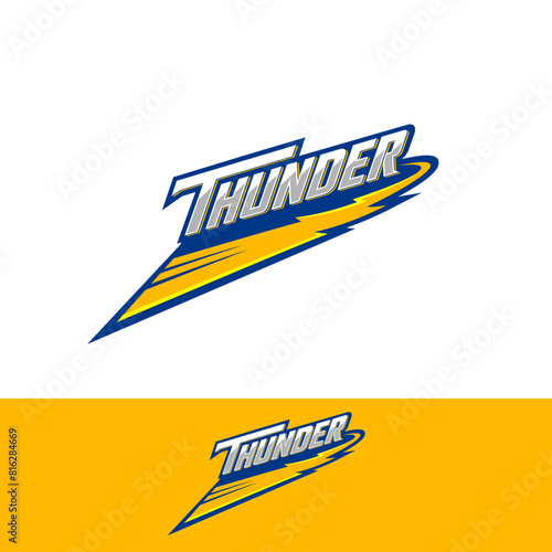 Dynamic vector graphic: 'Thunder' boldly written amid lightning bolts, conveying electrifying energy.