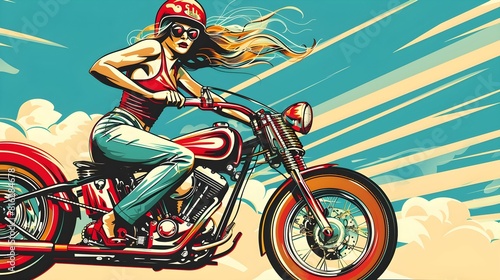 VINTAGE MOTORCYCLE WOMAN ILLUSTRATION CONCEPT