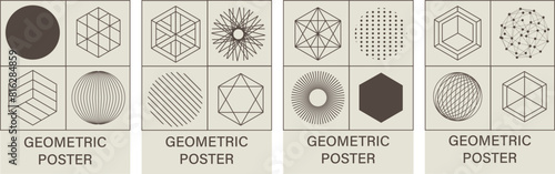 Brochure with geometric cover in trendy design. Abstract simple poster templates Set of abstract futuristic posters in Swiss style. modern graphic elements.shapes. Layouts in the style of 2000.