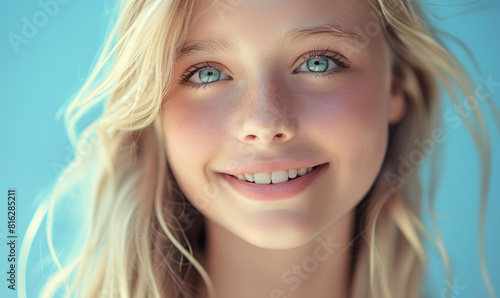 A smiling blonde teenage gi...