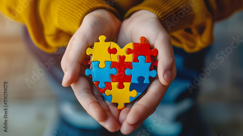 Wallpaper Mural Kid boy hands holding puzzle heart child mental health concept world autism awareness day teen autism spectrum disorder awareness concept : Generative AI Torontodigital.ca