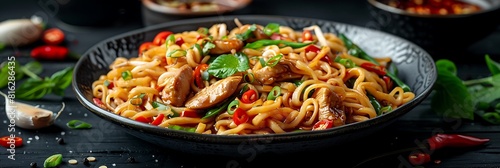 Malaysian Mee Goreng Mamak with Halal Chicken  fresh foods in minimal style
