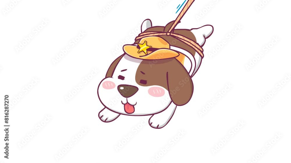 Animated Beagle Wearing a Sheriff's Cowboy Hat Being Dragged White Background Animated Beagle Wearing a Sheriff's Cowboy Hat Being Dragged White Background