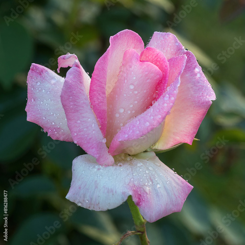 'Pink Promise' Pink blend Hybrid Tea Rose in Bloom. San Jose Municipal Rose Garden in San Jose, California.