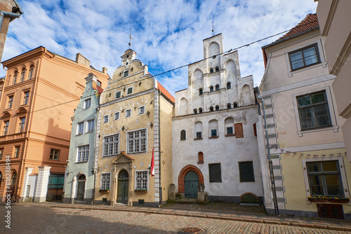 The three oldest medieval houses, called the three brothers, Riga, Latvia.