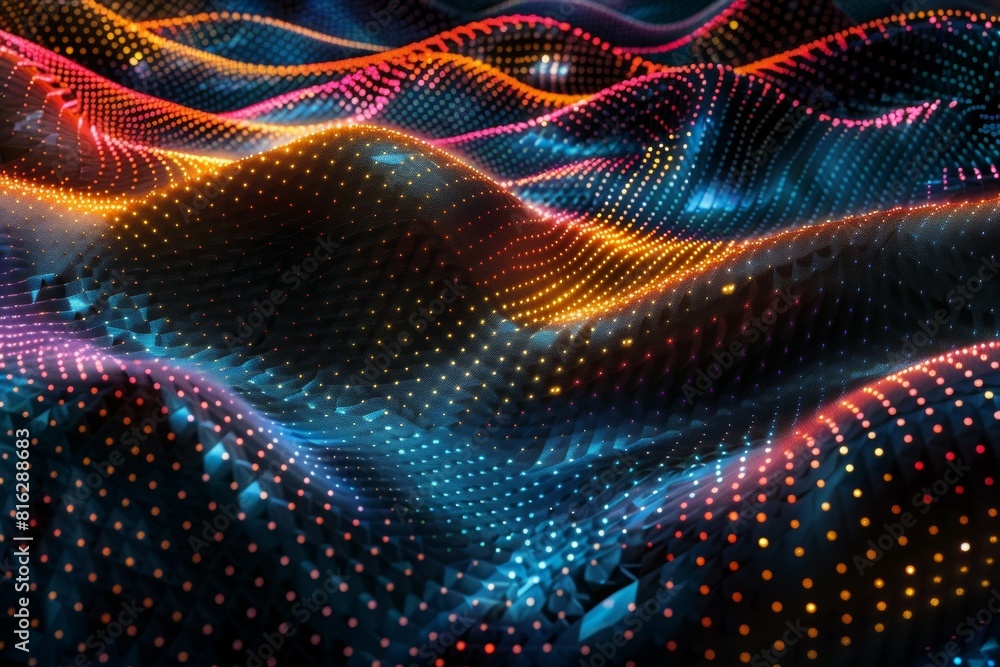 A colorful, abstract image of a wave with dots of different colors A colorful, abstract image of a wave with dots of different colors
