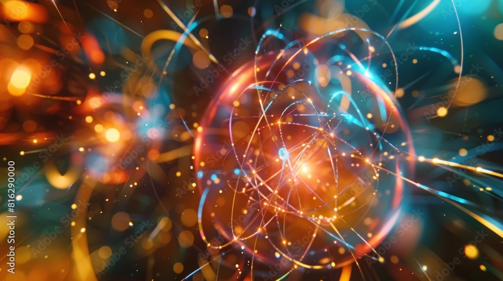 Up close view of quarks orbiting each other in a complex patterned dance. Up close view of quarks orbiting each other in a complex patterned dance.