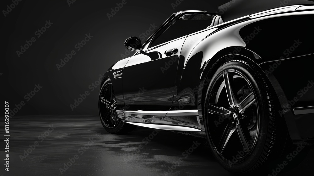 Fototapeta premium Black generic unbranded luxury sport car on a black background, banner