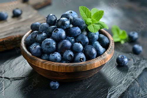 Wallpaper Mural A wooden bowl filled with blueberries on top of a table Torontodigital.ca