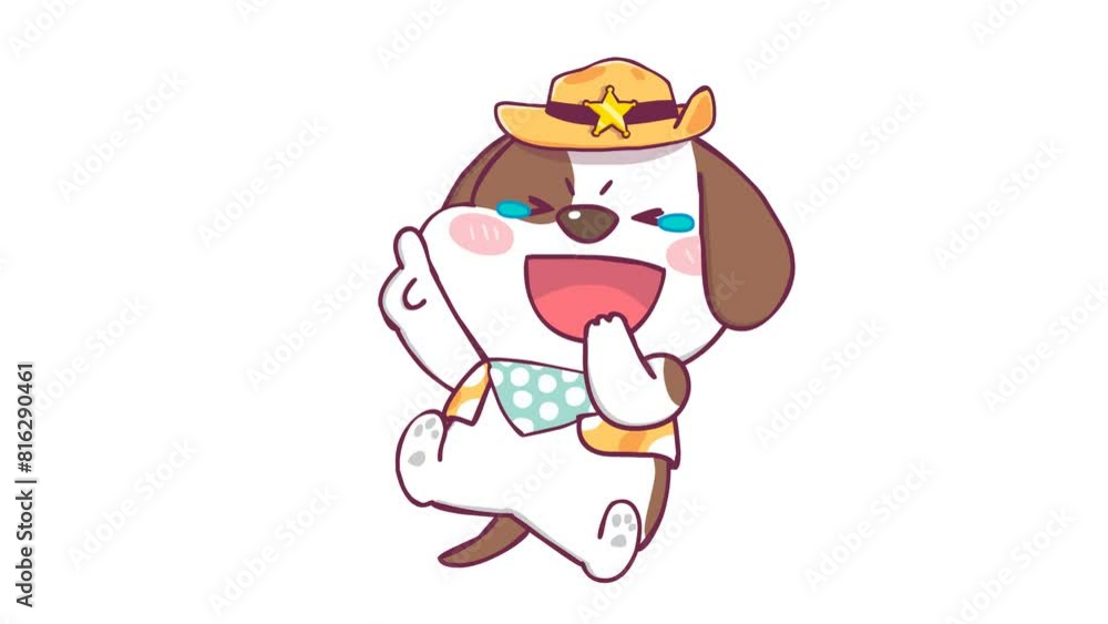 Animated Laughing Beagle in Cowboy Sheriff Gear - White Background Animated Laughing Beagle in Cowboy Sheriff Gear - White Background