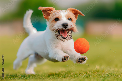 Purebred Jack Russel Terrier dog outdoors on a sunny summer day photo