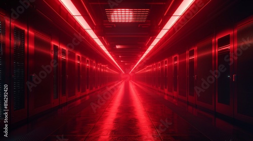 server room with a red light signaling a security breach. Generative ai