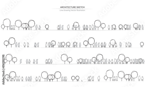 Architecture line drawing. Cityscape Sketch, Vector Sketch. Architecture Illustration.
