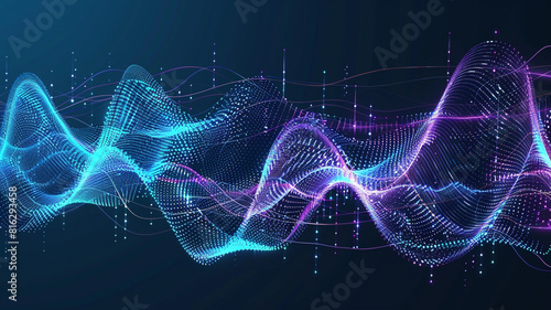 artificial intelligence and deep learning concept of neural networks. Wave equalizer. Blue and purple lines. Vector illustration.