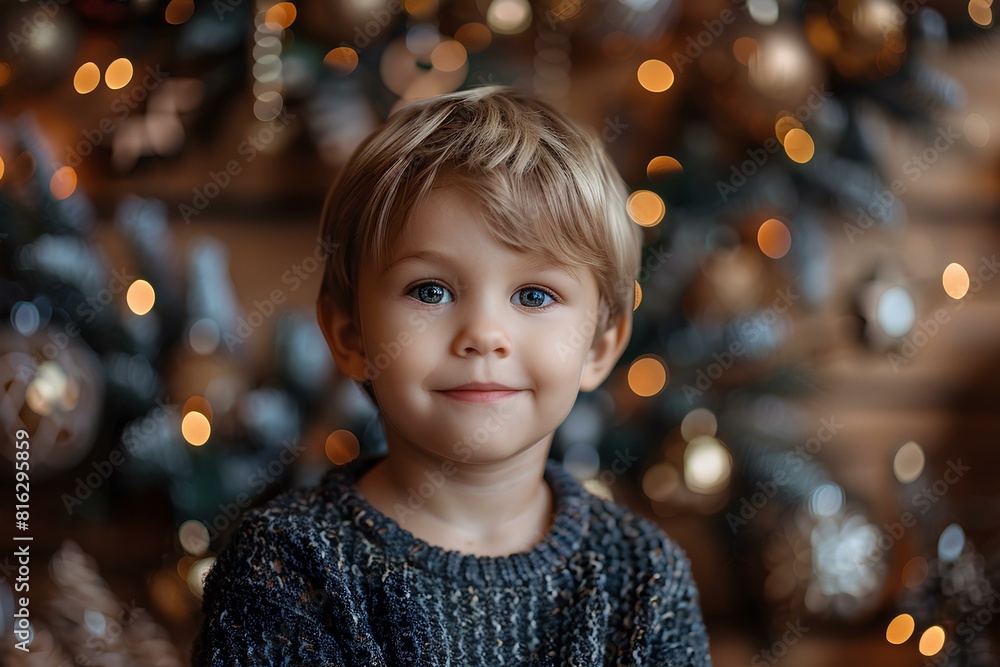 A little boy standing in front of a christmas tree A little boy standing in front of a christmas tree